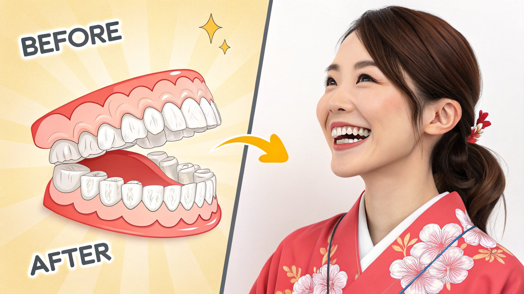 歯並びの治療前と治療後のイメージ