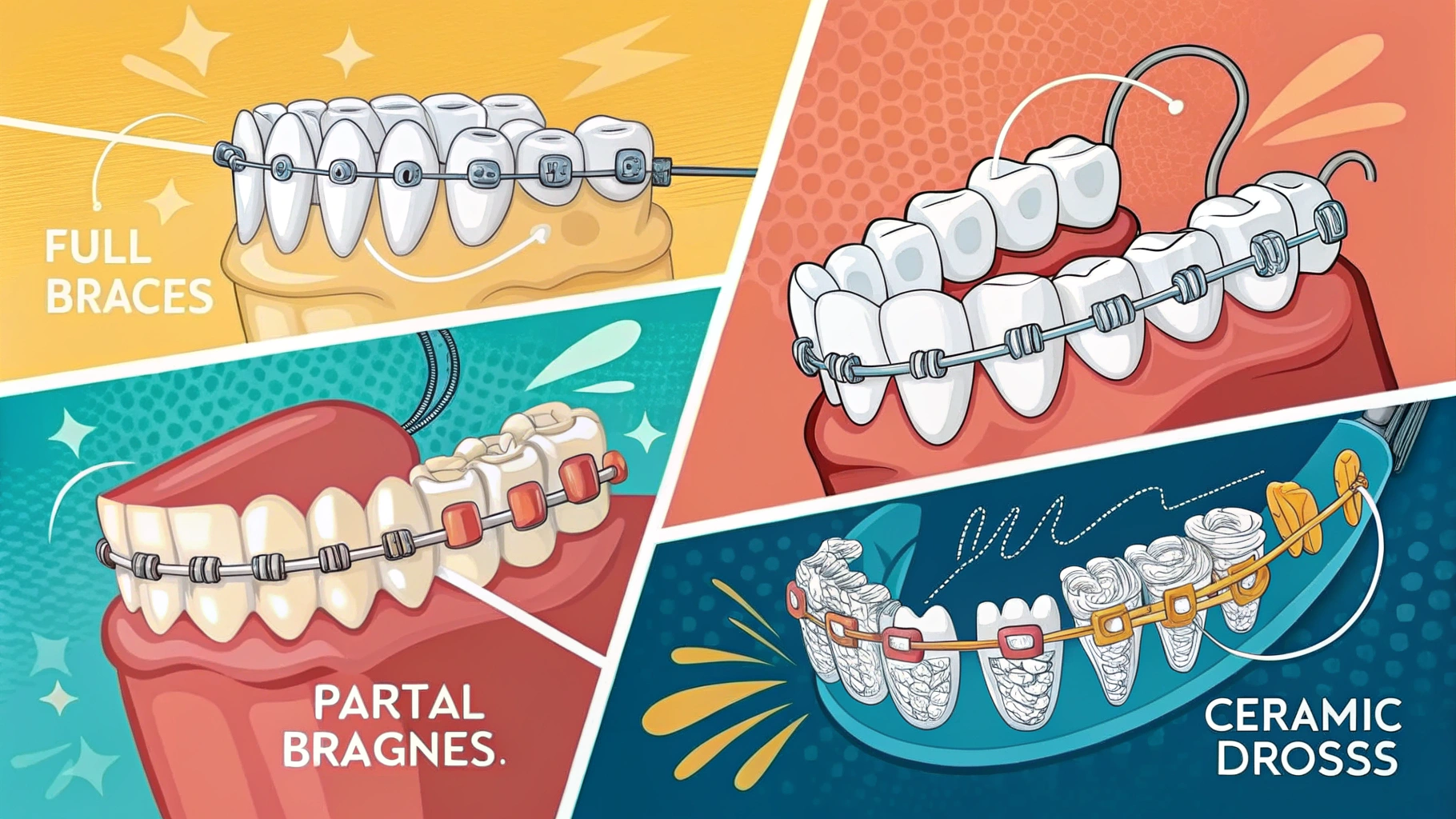 いろいろな種類の歯列矯正のイラスト