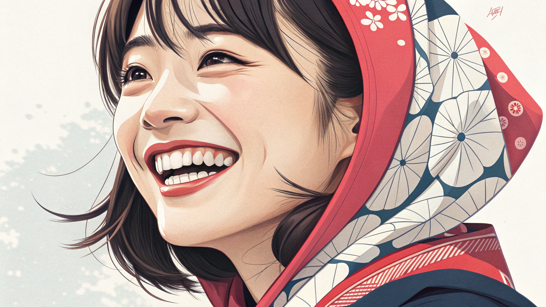 笑っている歯並びがキレイな女性の絵