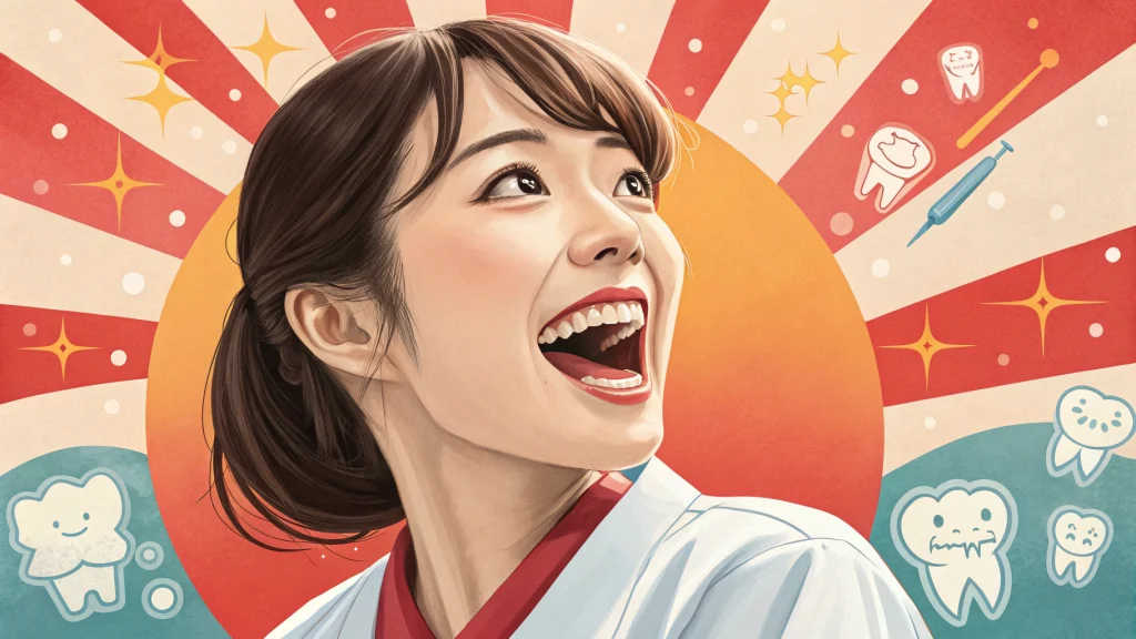 笑顔の歯科衛生士と歯のイラスト