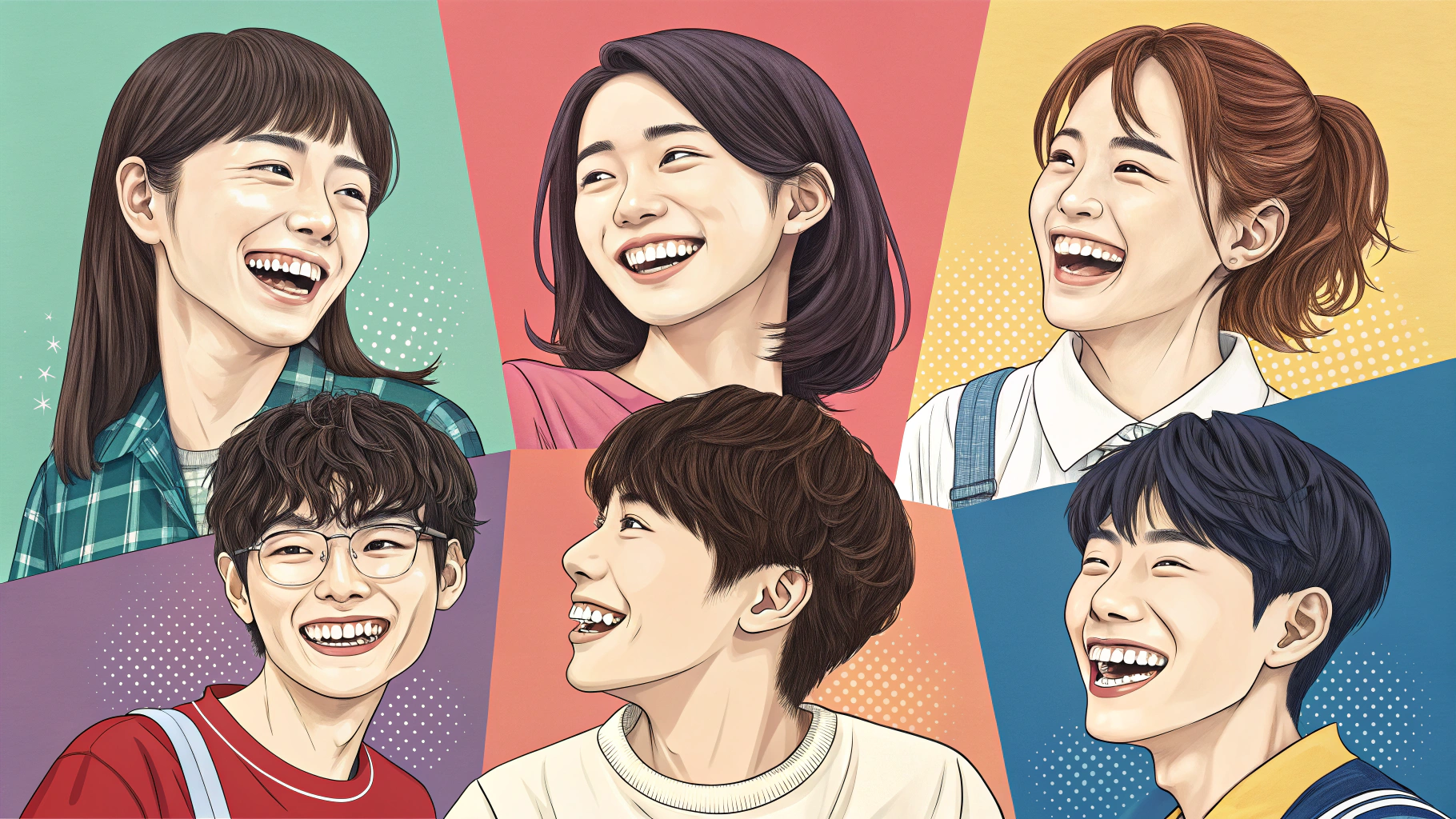 笑顔の男女6人のイラスト
