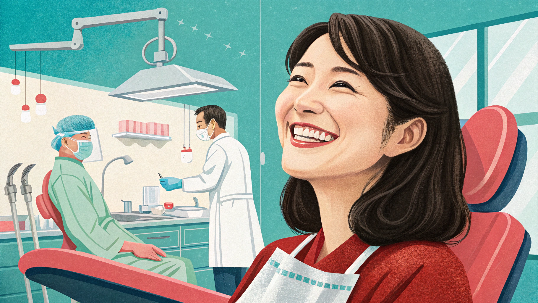 歯科医院で笑顔を見せる女性