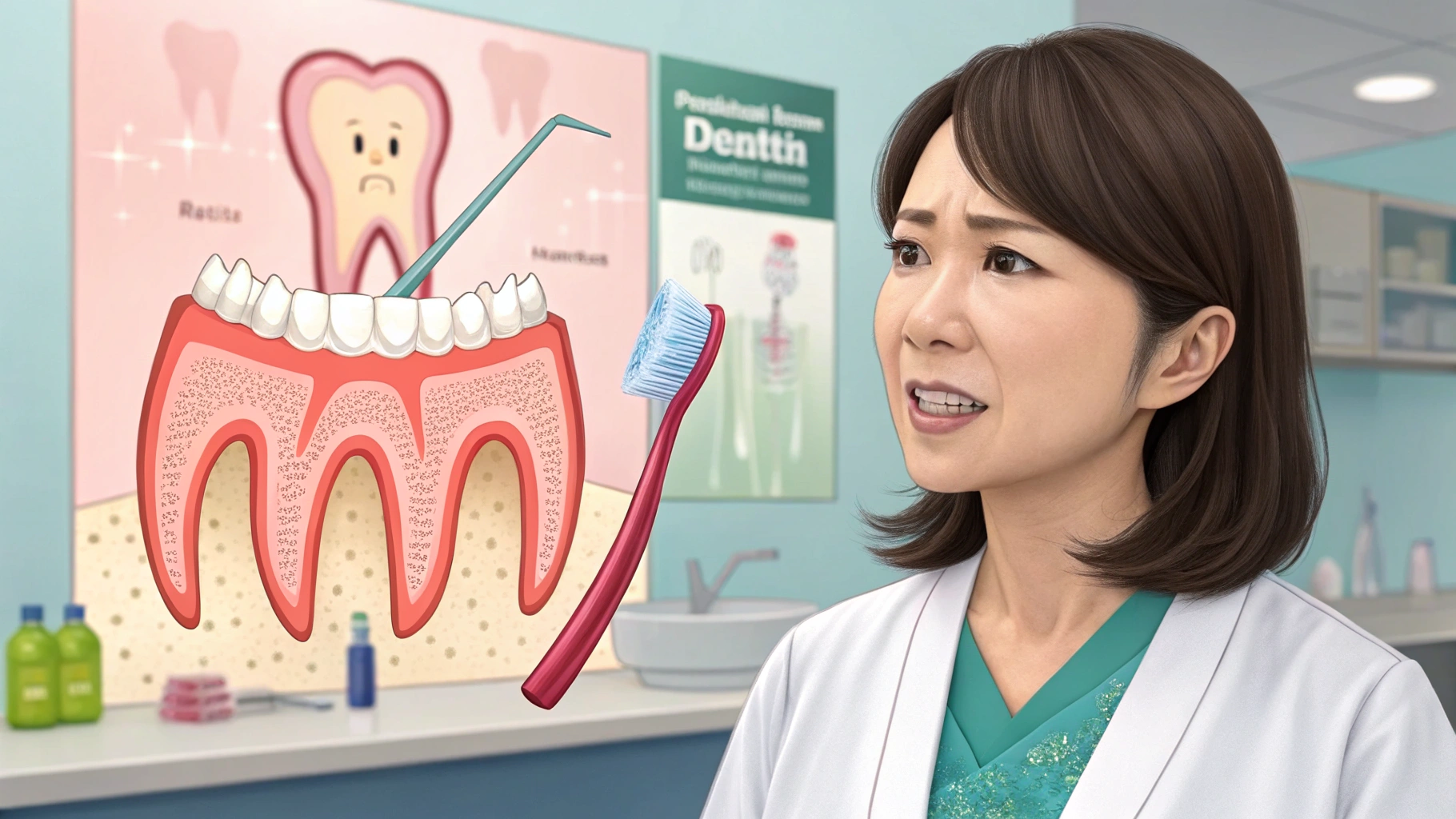 歯周病を説明する歯科医